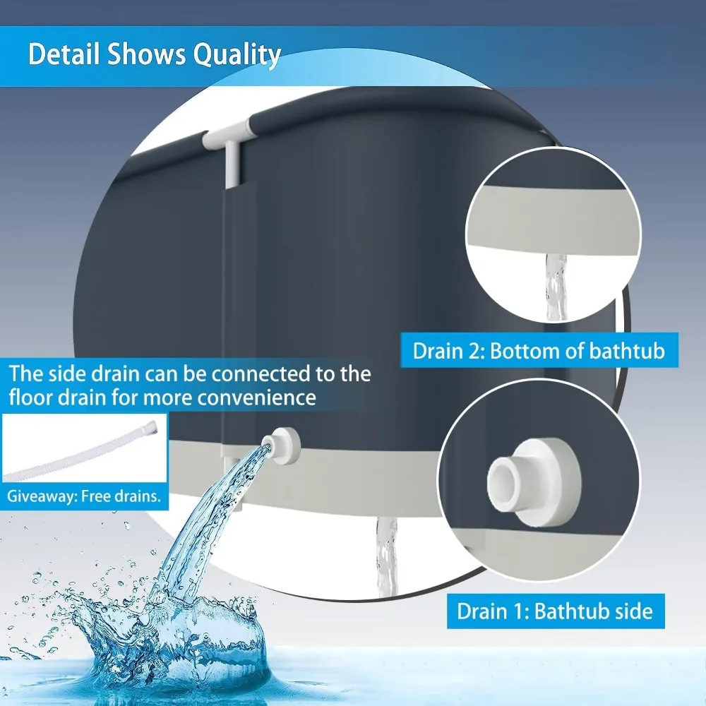 Portable Bathtub for Shower Stall, Large 47 Inch Foldable Soaking Bathing Tub Adults, Separate Family Bathroom SPA Collapsible 5