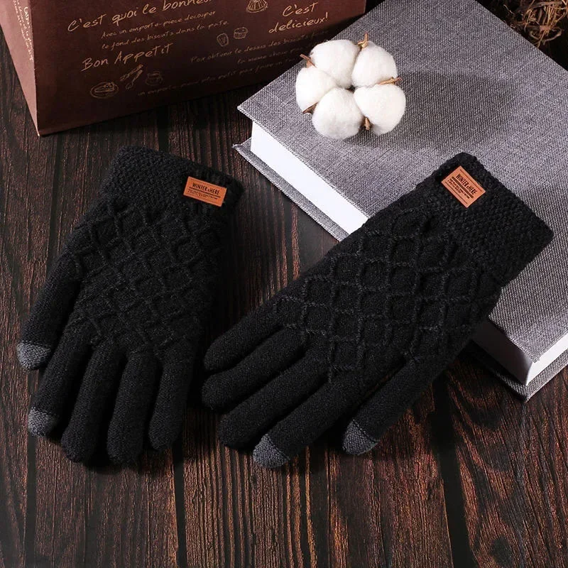 Autumn Winter Touch Screen Knitted Wool Plus Velvet Thickening Outdoor Riding Gloves for Men cycling gloves touchscreen gloves knitted gloves warm gloves Accessories Gifts