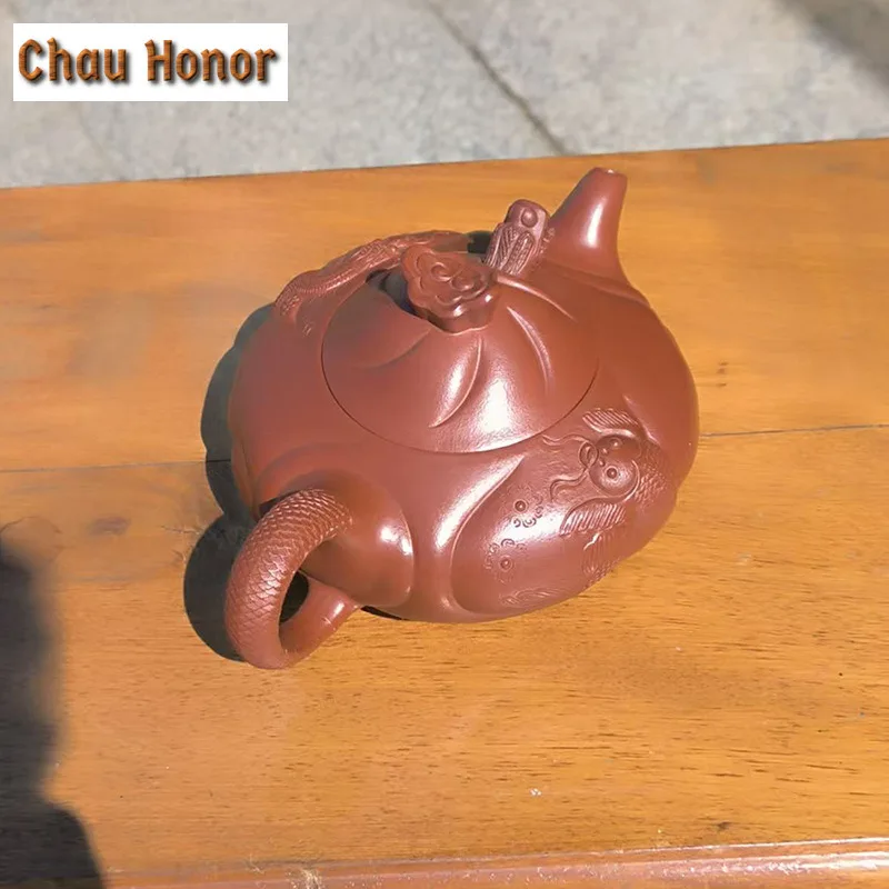 360ml Retro Yixing Purple Clay Teapot Handmade Fish To Dargon Pot Raw Ore Dahongpao Mud Tea Infuser Kettle Chinese Zisha Teaset