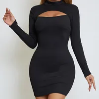 Robe à manches longues tendance et sexy avec découpe au poitrail pour femmes, nouvelle robe sexy et amincissante. 1