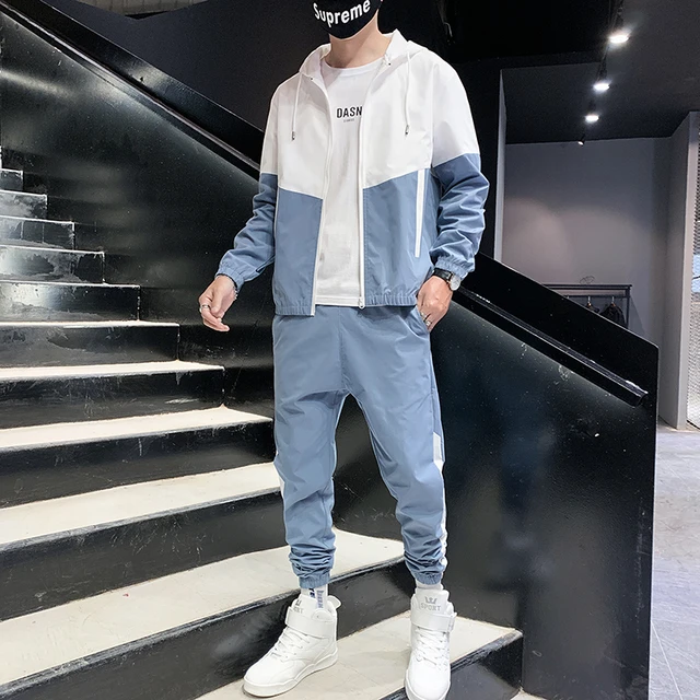 carbón arrendamiento harina 2023 Casual Men's Sets Patchwork Hip Hop College Style Korean Style 2Piece  Streetwear Fitness Male Tracksuit