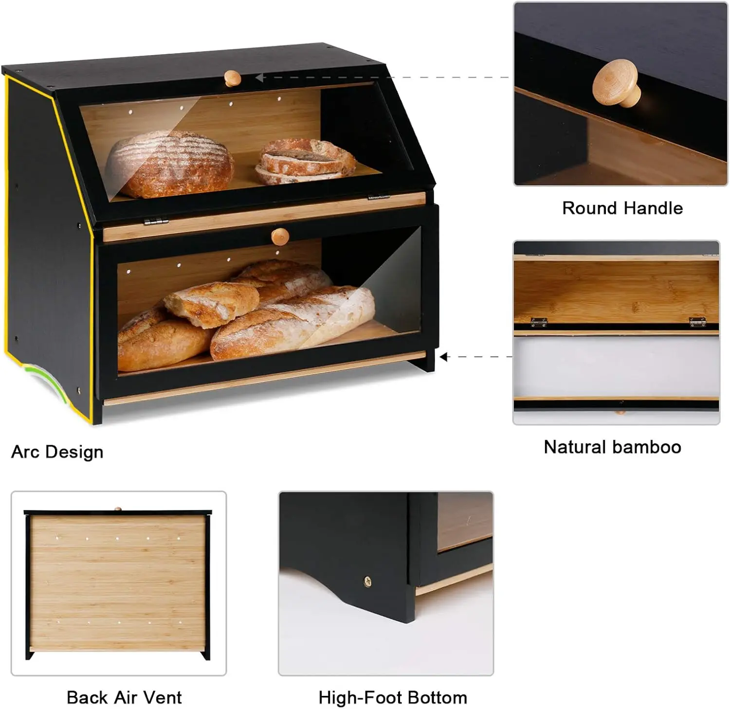 Double Layer Large Bread Box for Kitchen Counter, Wooden Large Capacity Bread Storage Bin  kitchen organizer 4