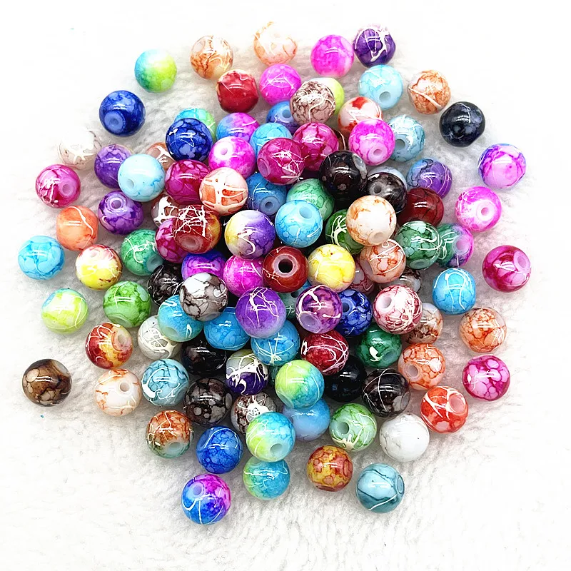thumbnail image 1 of Cuentas espaciadoras sueltas de vidrio redondas con patrón de 4 mm, 6 mm, 8 mm y 10 mm para hacer joyas, pulseras, collares y pendientes hechos a mano, 1 of 4