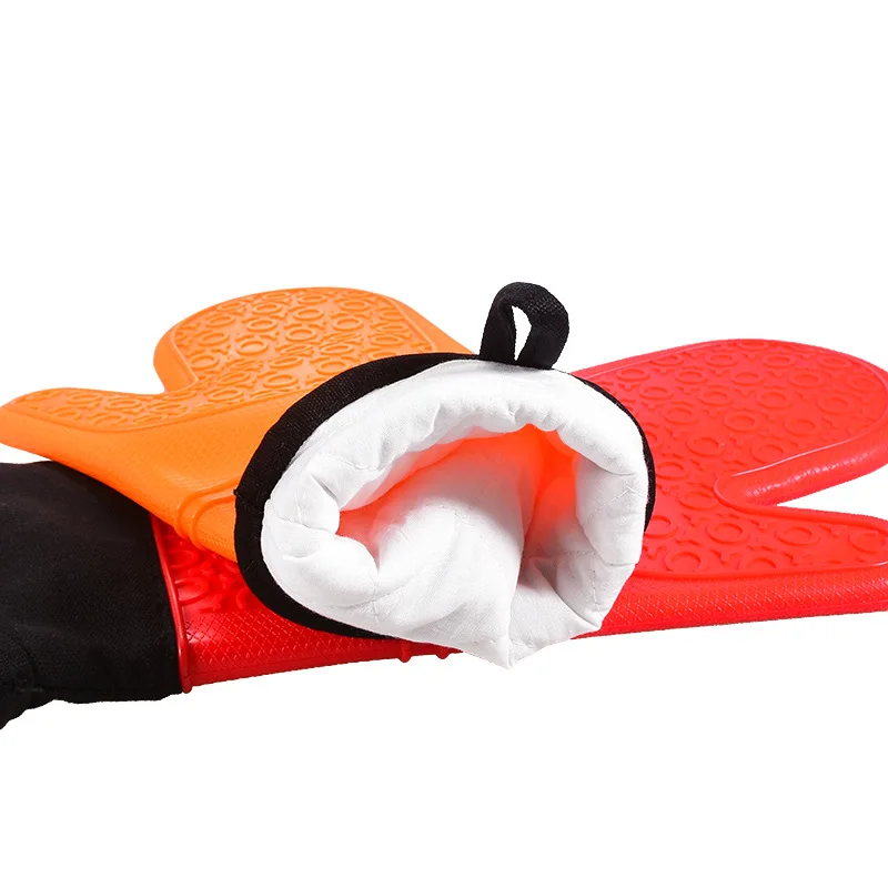 1 Pcs Insulation Silicone Anti-Skid Oven Mitts Ideal Protection With Extra Long Thick Quilted Cotton Liner Silicone BBQ Glove