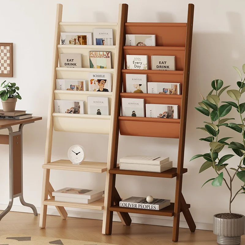 Vintage Floor Standing Magazine Rack Newspaper Organizer Kids Picture Book Display Wall-Mounted Literature Shelf Furniture FYMR