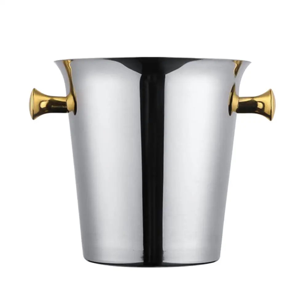 Ice Bucket Container for Bar Portable Stainless Steel Round Cooling Silver