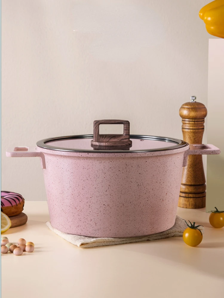 Casserole Household Cooking Set Of Pots Non Stick Pan Kitchen Appliances Cookware  Ceramic Beautiful Pink With Handle Saucepan - Soup & Stock Pots - AliExpress