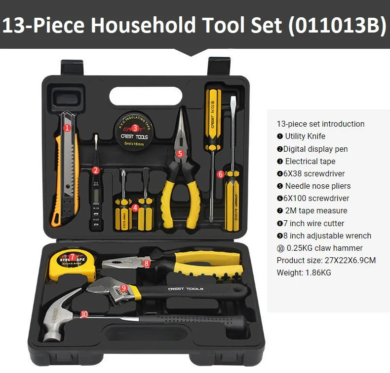 Auto Repair Combo Kit Repair Tool Set Hand Tool Box Plier Hammer