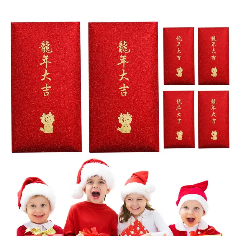 

2024 китайский новогодний красный конверт с драконом, 6 шт., конверты для денег на удачу, 2024 конверты для рассылки поздравительных открыток на Лунный Новый год