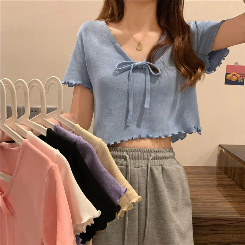 Slim-Fit-V-neck-Korean-Style-Short-Top-Women-Design-Summer-Spicy-Girl ...