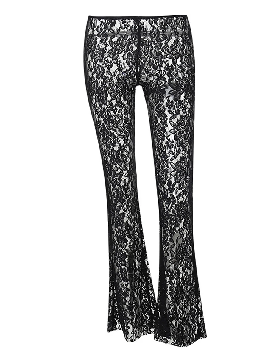 

Women s Y2K Sheer Mesh Lace Hollow Leggings Stretchy High Waist Casual Pencil Pants Lightweight Skinny Cutout Tights