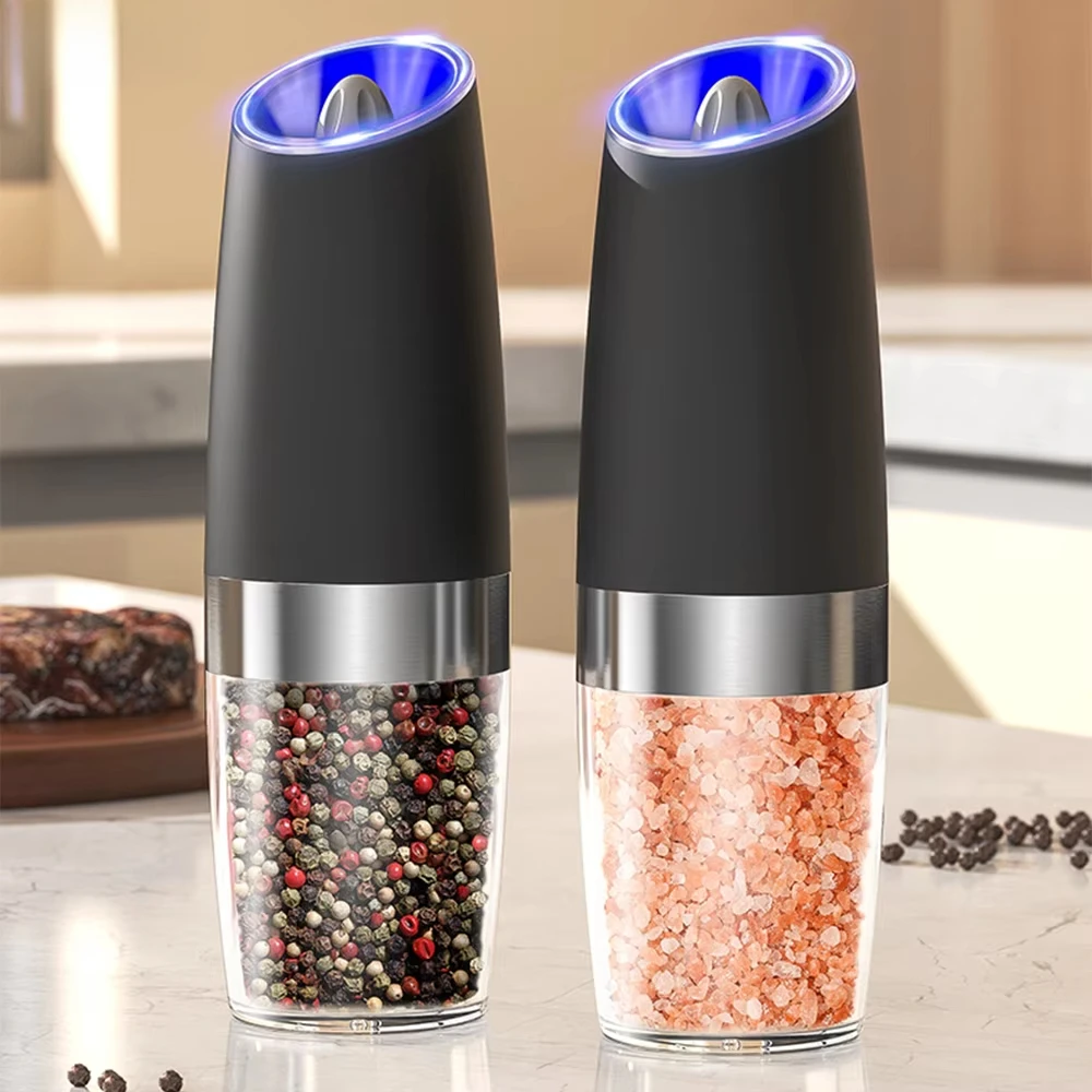 Gravity Sensing Electric Salt and Pepper Grinder for Kitchen Adjustable Coarseness Battery Automatic Spice Grinders Cooking Tool