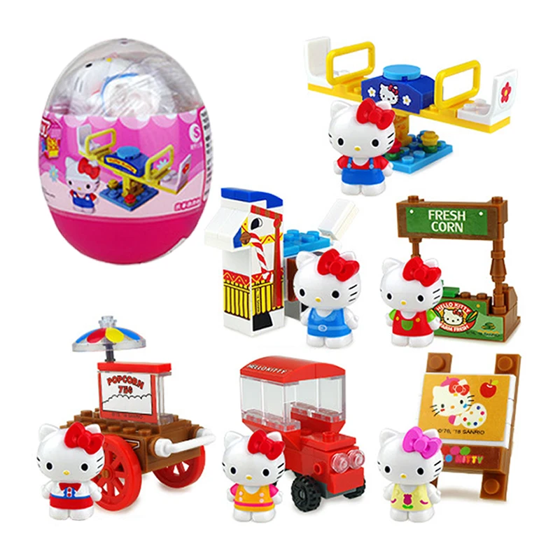 Hello Kitty Building Block Set Sanrio Animation Doll My Melody Kuromi Egg Twisting Doll Capsule Toy Children's Birthday Gift Toy