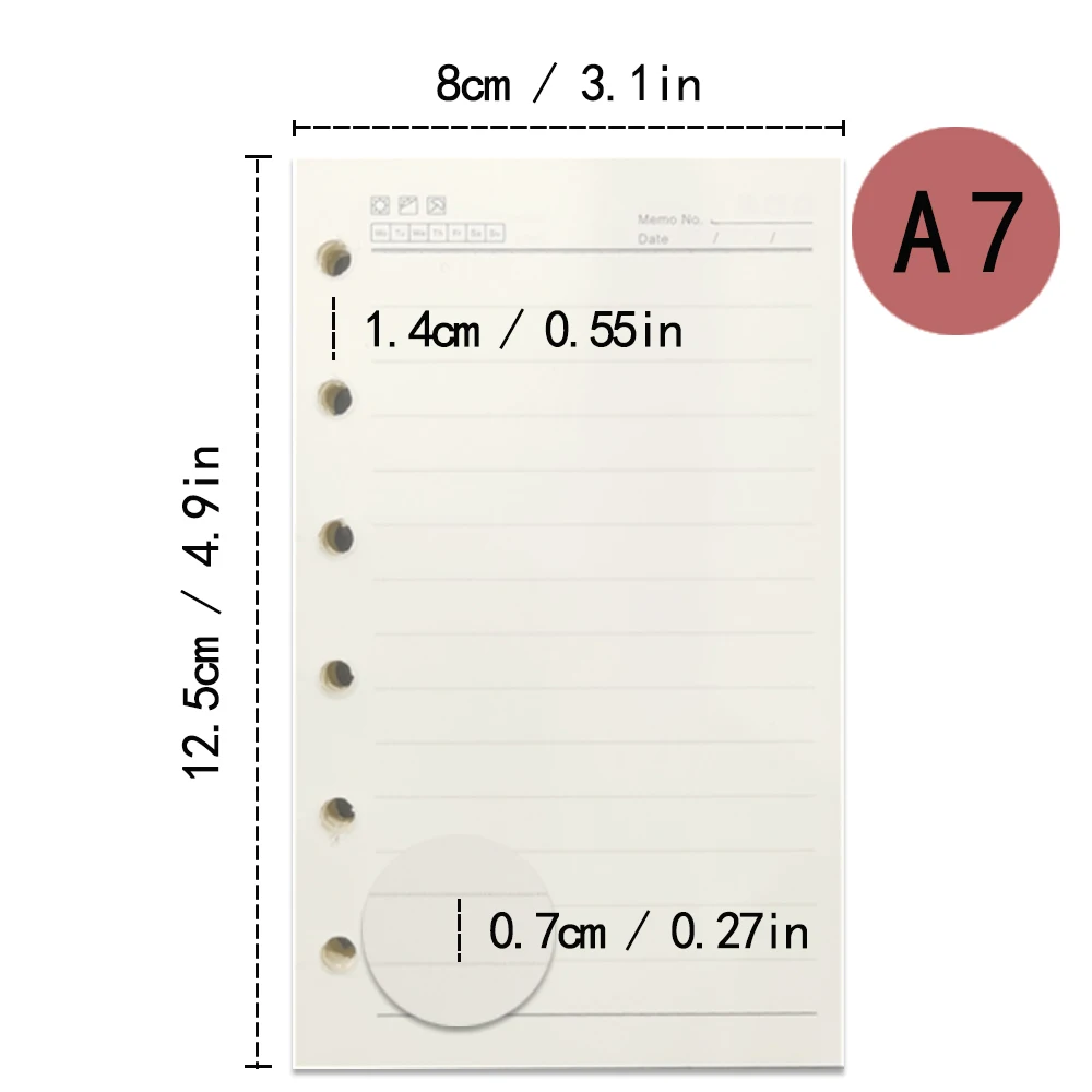 1 Pack A5/A6/A7 Refill Paper, 6 Holes Loose Leaf Paper, 6 Ring Refillable Binder Notebook Planner Diary 4