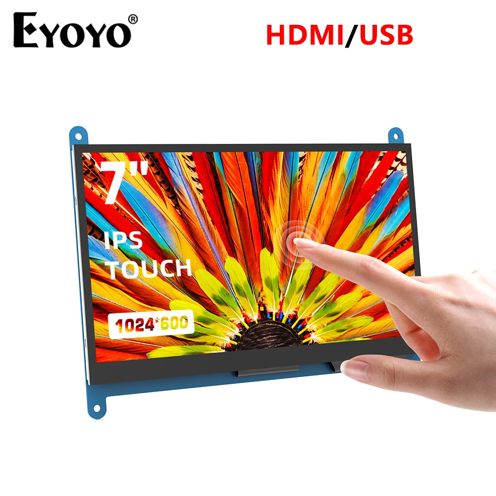 Eyoyo 라즈베리 파이 4, 3, 2, B, B +, A + 모니터, 1024x600 IPS, 5 포인트 정전식 터치 스크린, 무료 HDMI 디스플레이, Win 7, 8/10 용 