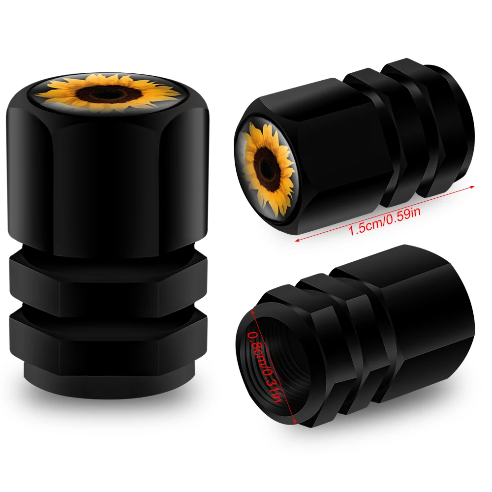 Premium Metal Tire Valve Caps with Rubber Ring - Dust Proof Cover (Set of 4)