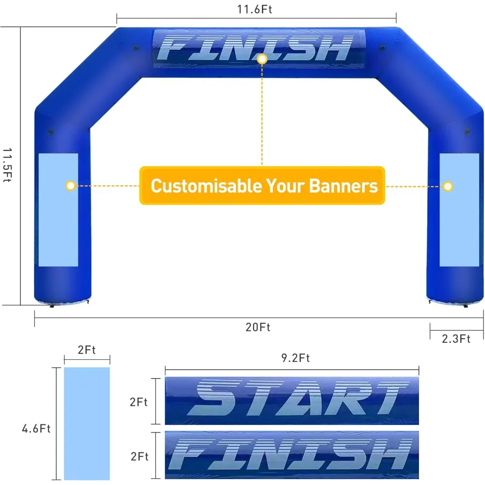 20ft Inflatable Arch, Huge Inflatable Archway with Powerful Blower and Start Finish Line Banners for 5K Race, Fundraisers, Adver