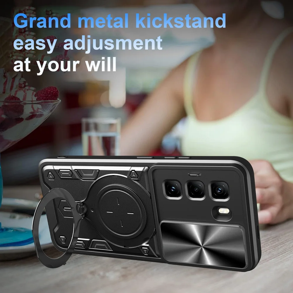 Enhanced Metal Ring Holder Magnet Car Mount Case with Rotating Cover