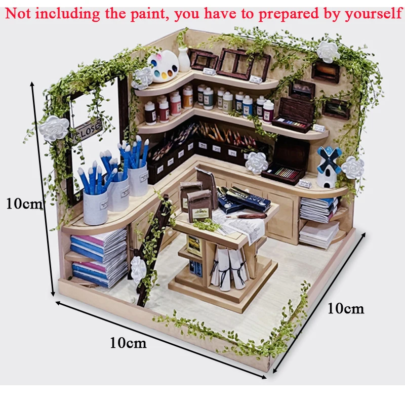 DIY Wooden Miniature Model Kit Paint Shop Casa 3D Puzzle Dollhouse With Furniture Lights Roombox Home Decor for Friends Gifts 6