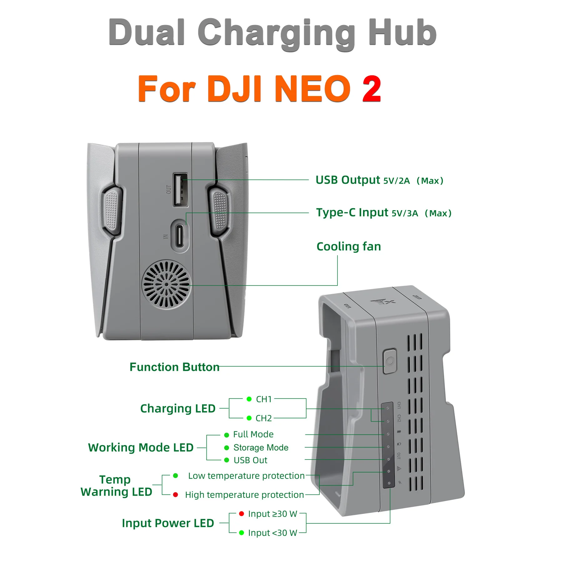 Chargeur rapide DJI Neo 2 - Hub double batterie avec power bank
