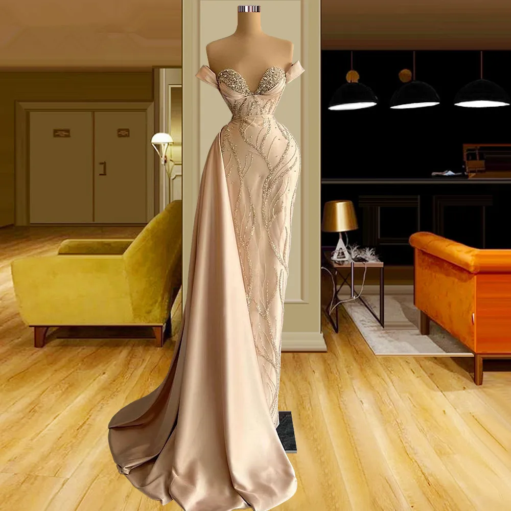 

Sleeveless V Neck Prom Gowns Beaded Sequined Evening Dresses Custom Made Mermaid with Wrap Party Dresses