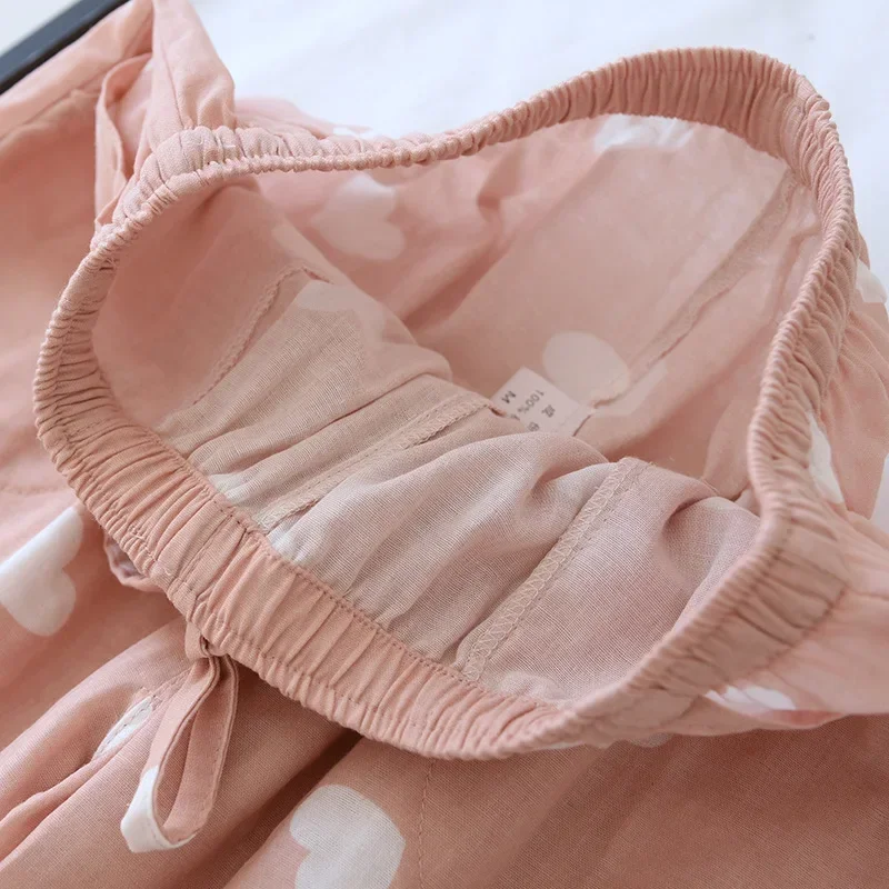 러브 하트 프린트 코튼 파자마 바지 여성용 사계절 얇은 바지 사이드 포켓 ??홈 얇은 에어컨 바지