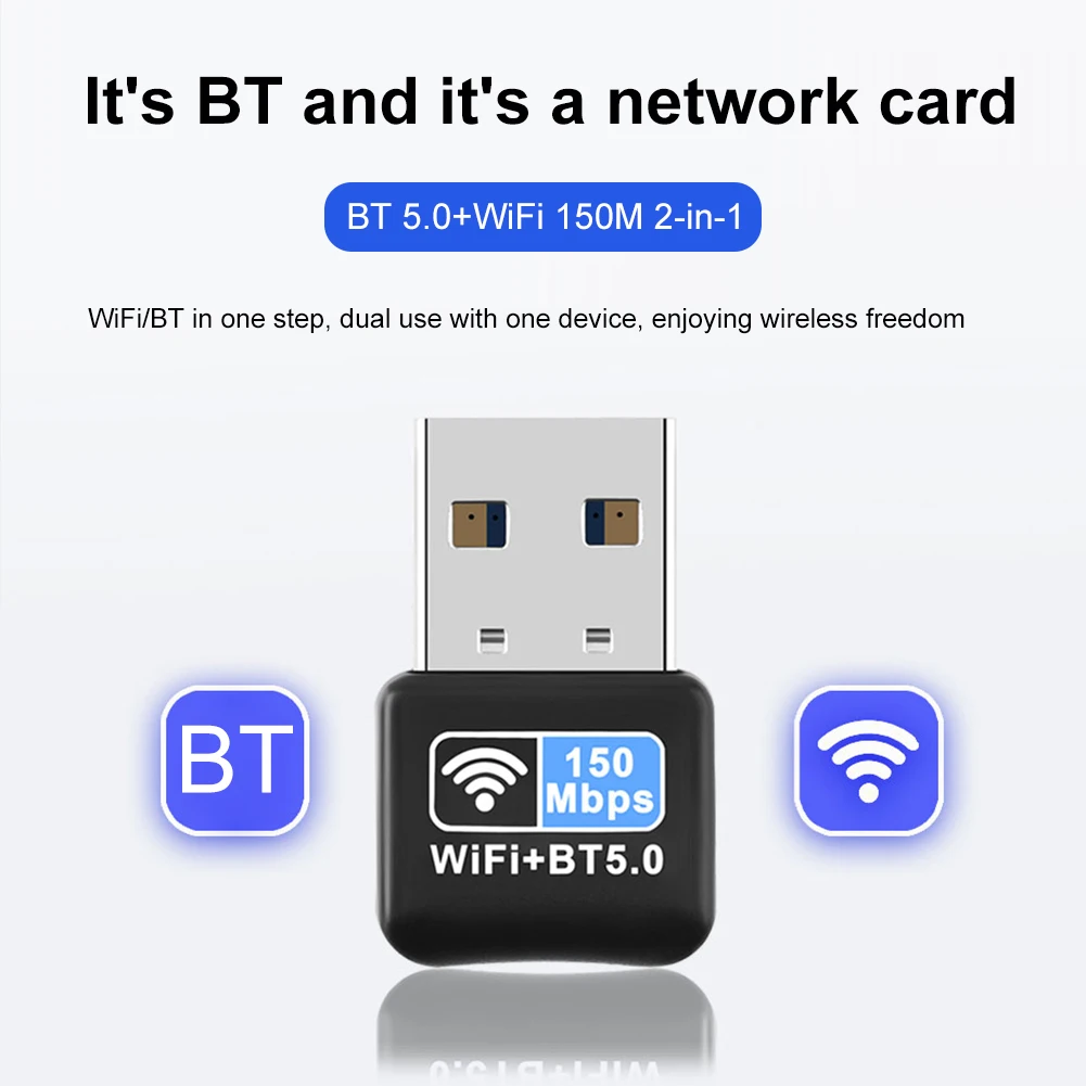 데스크탑용 미니 USB 이더넷 와이파이 동글, 블루투스 호환 5.0 IEEE 802.11N, 네트워크 카드 리시버 프리 드라이버, 150Mbps
