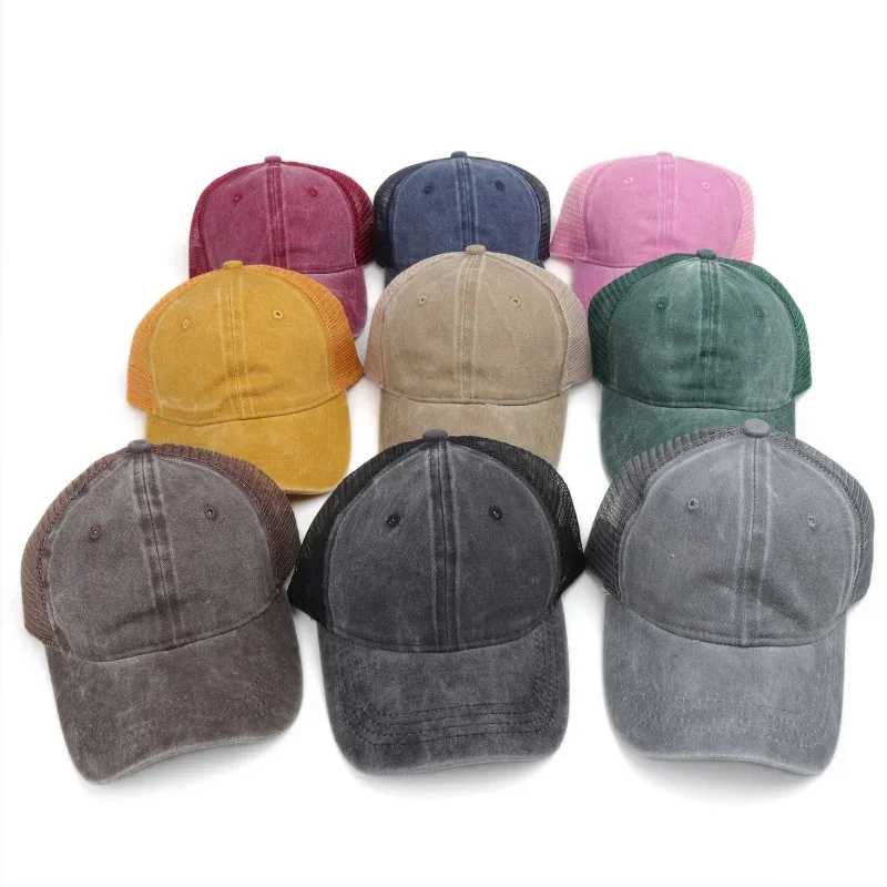 Unisex Baseball Kappe Aus Gewaschener Baumwolle Vintage Einfarbig Einstellbar Casual Mesh Truck Caps Männer Frauen Sommer Outdoor Streetwear Hut – Detail 2