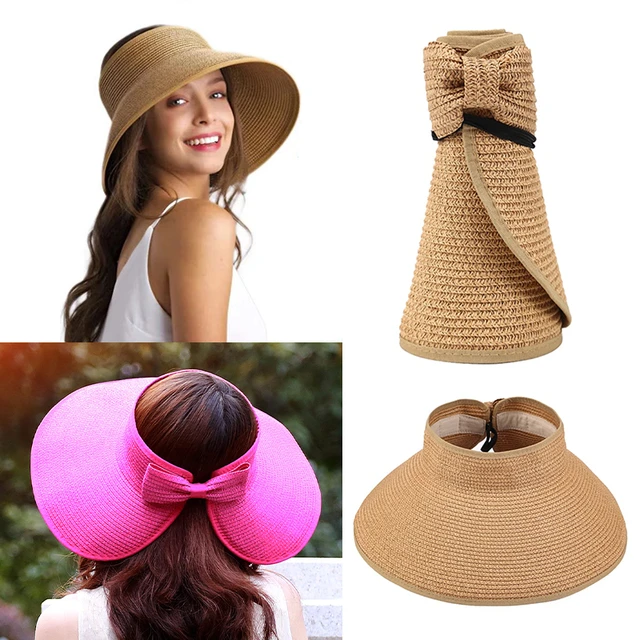 Women Summer Visor Hat Sun Wide Brim Cap Beach Uv Straw Cover Protection  Ladies