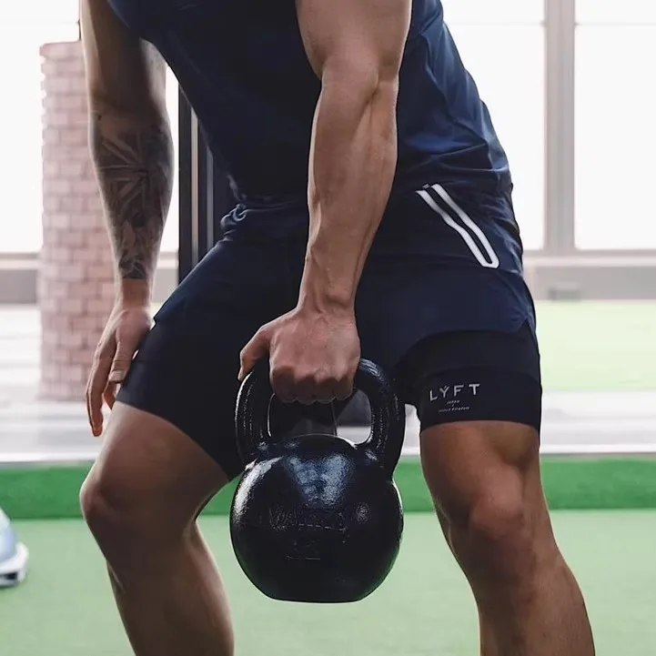 Gym Training Running Shorts Sports Shorts Men's Fitness Double layered Fake Two Piece Tight Elastic Muscle Exercise Brothers Capris running shorts,sports shorts,sport shorts
