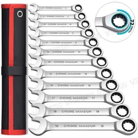 Ratcheting Wrench Set Metric and Standard 12-Point Box End Combination Spanner Gear Wrench Garage Tool Set,CR-V Full Polished 1