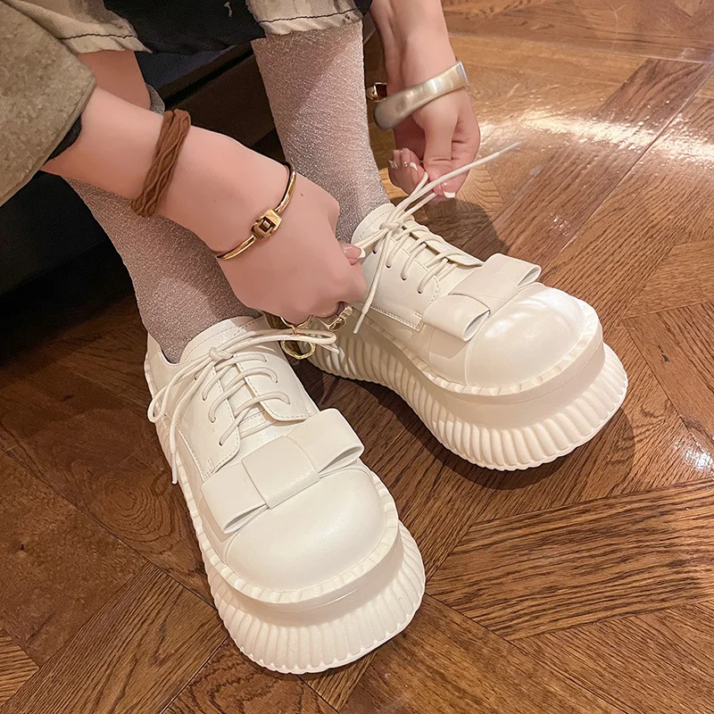 Spring and Fall Round Toe Butterfly Knot Women Pumps Thick Sole Chunky Heels Solid Color Up Ins Fashion Sweet Female Shoes New