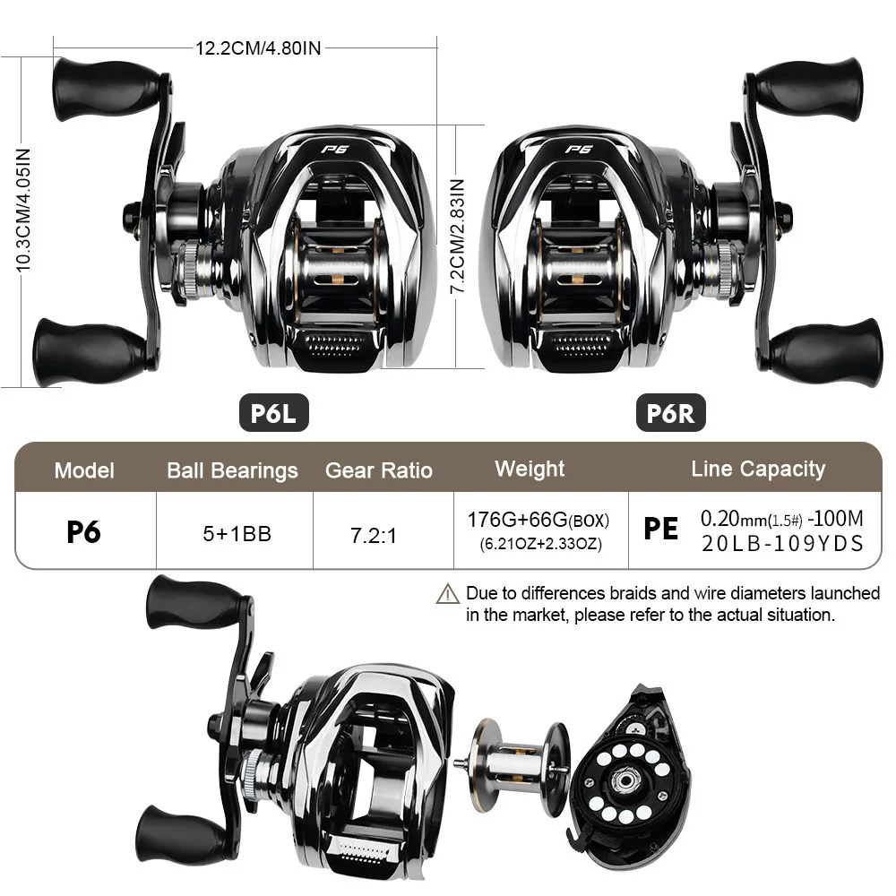 Description Picture 3 of itemBaitcasting Reel 7.2:1 Gear Ratio 5+1BB Bearings Drag Alarm Long Cast Anti-Tangle Fishing Water Drop Wheel With 8 Magnets