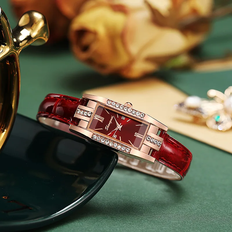 2PCS/Set Women's Watches Fashion Rectangle Leather Band Quartz Watch（Without Box） 5