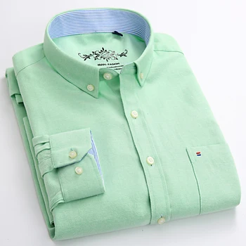 Camicie a quadretti Oxford a vestibilità regolare casual autunnale da uomo Camicia abbottonata a righe scozzesi spesse a maniche lunghe con tasca singola applicata 1