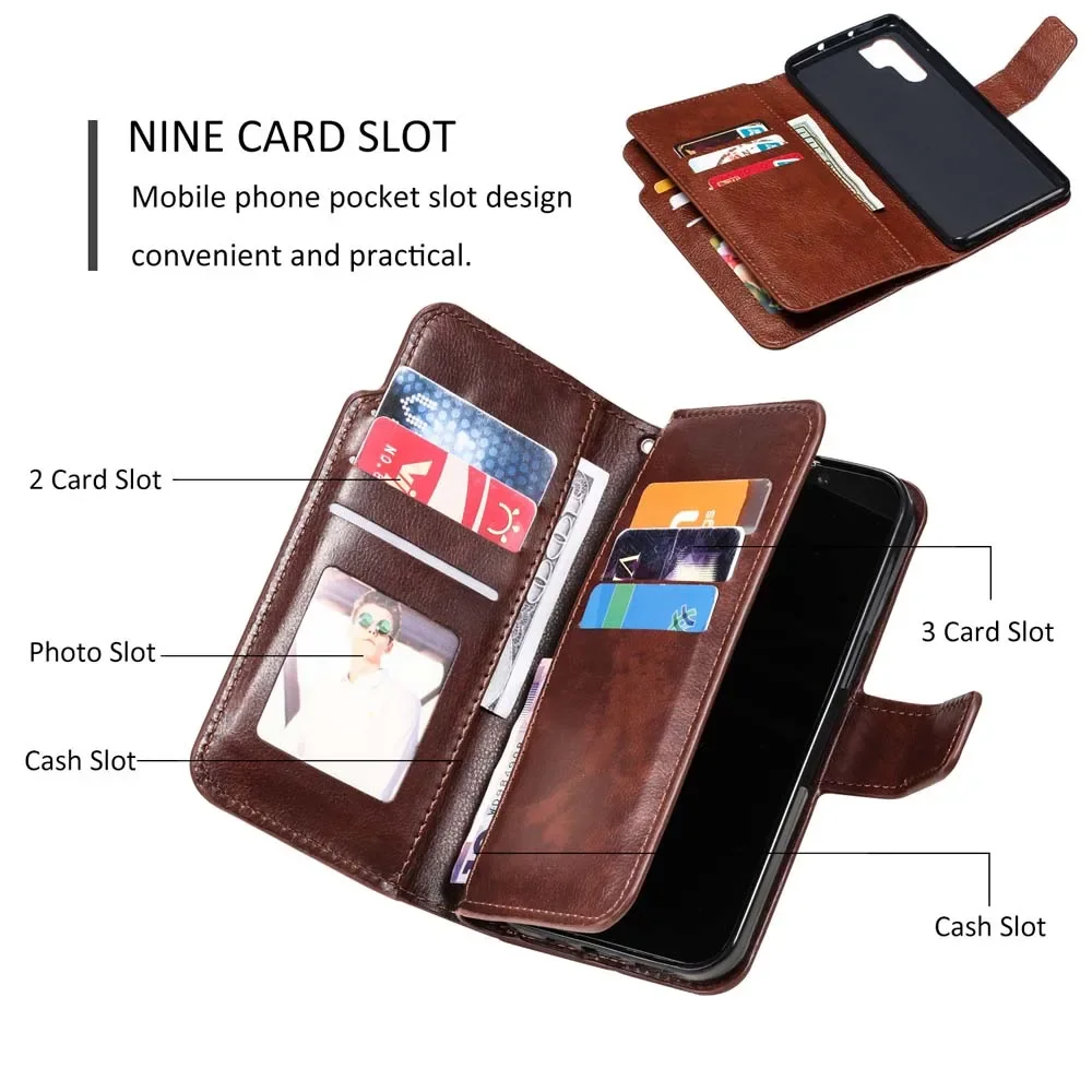 Phone Case Leather Nine Cards Wallet For Samsung Galaxy S24 Ultra S23 FE S22 S20 S21 Plus S10 S9 S8 Plus Note 20