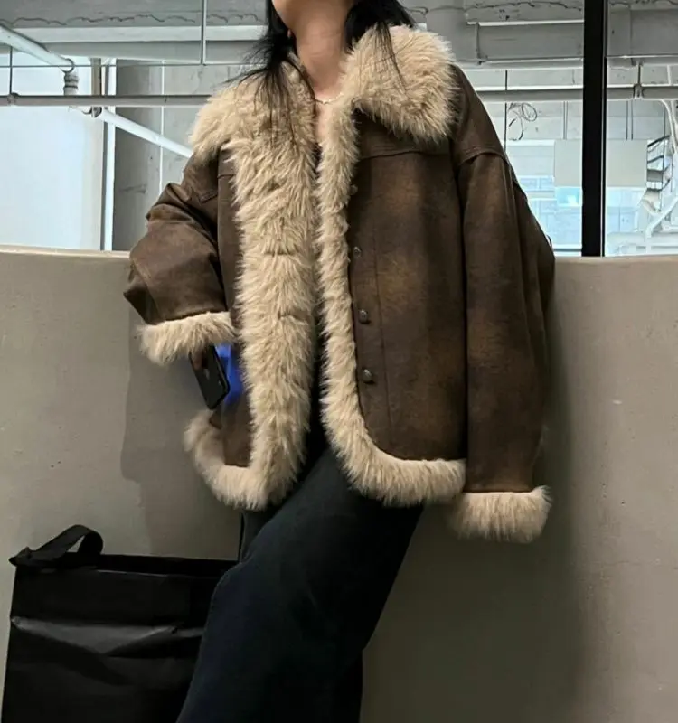 Lamb Wool Fur one Cotton-Padded fUR Coat 2024 Winter Fatty Senior Sense Plus Cashmere Thick Cotton-Padded Coat Jacket Zichao X4