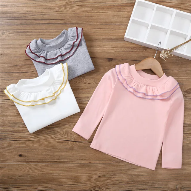 2-6Year Baby Girls Long Sleeve T-shirt Bottoming Shirt Children Spring and Summer Autumn Long Sleeves Cartoon T-shirt Kids T0212-pink