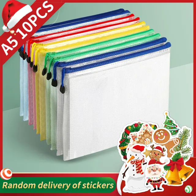 Christmas Stickers A5 Mesh Zipper Bag, Document Storage Bag, Waterproof And Rip-Proof Folder, Student Office Mobile Supplies 1