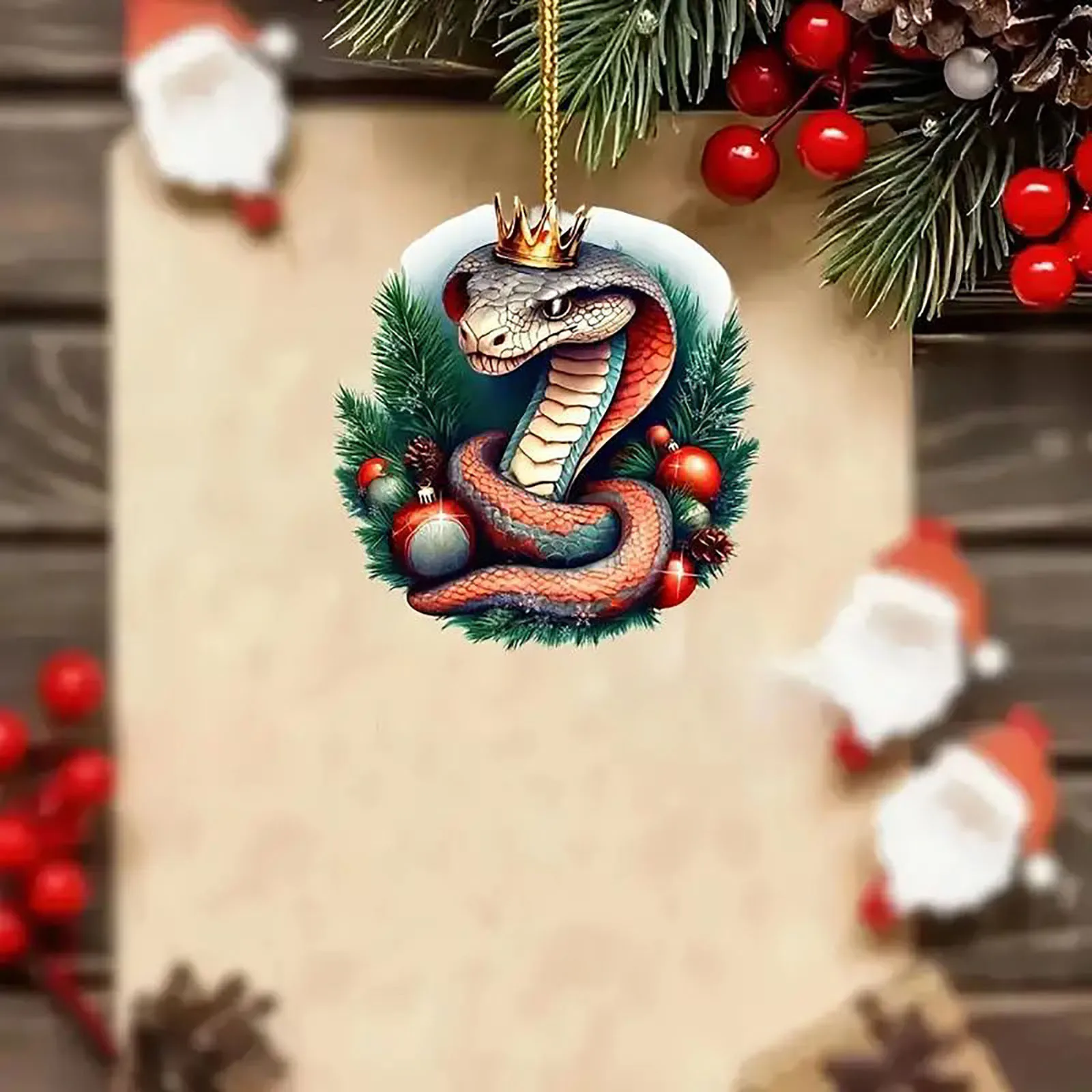 Christmas Crown Snake Hanging Pendant Border Flat Car Rearview Pendant Stained Cartoon Crown Snake Festival Decor Hanging christmas decorations elf car pendant