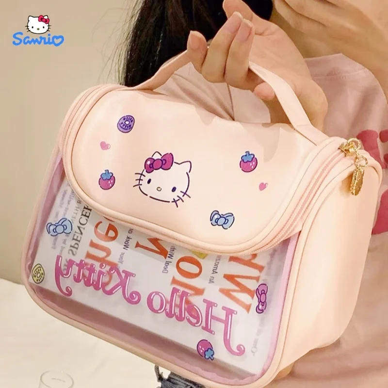 

Косметичка Sanrio из ПВХ для женщин, портативная вместительная Милая модная Роскошная брендовая Водонепроницаемая сумочка для косметики, подарок, Hello Kitty