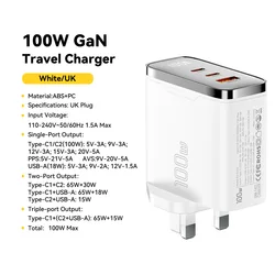 Essager 100W GaN USB - C Charger with Digital Display & Fast Charging Capability - 100W  UK White A 2C