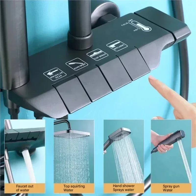 Chrome Piano Bathroom Shower Set SDSN Rainfall Shower Head Brass Sanitary Ware Bathroom Faucet Hot Cold Piano Shower System 3
