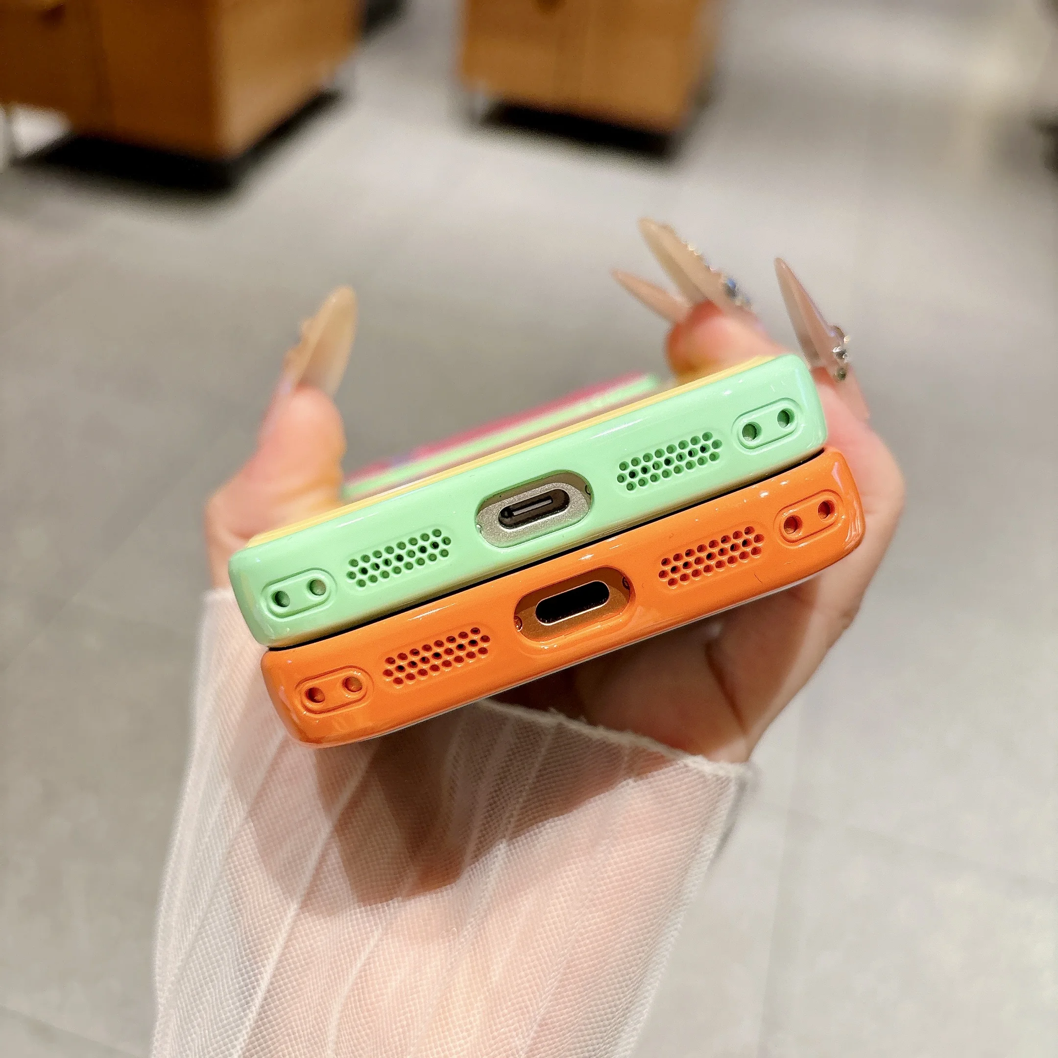 Dopamine Multi Color-Block Acrylic Phone Case with Camera Protection - Shockproof Glossy Hard Cover