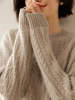 New Chic Women Cashmere Cable Knit Sweater O-neck Pullover Autumn Winter Thick Long Sleeve 100% Cashmere Knitwear Vintage Style 6