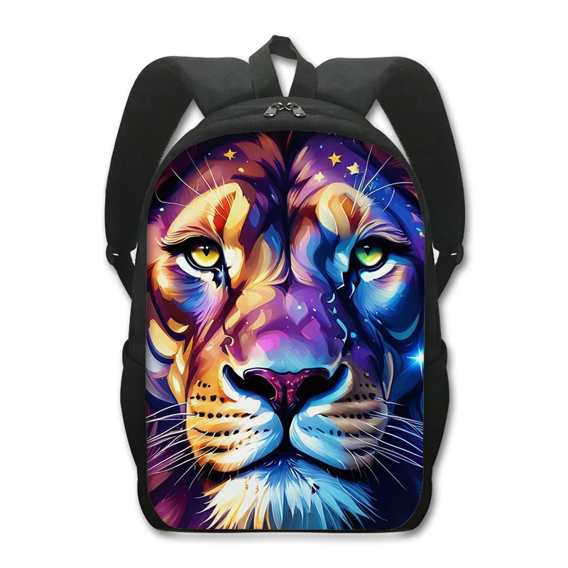 Lion with Crown Painting Schoolbag Colorful Lion Backpack