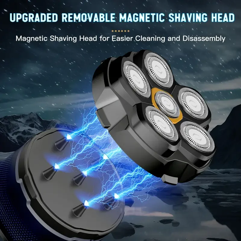6D Electric Head Shaver for Bald Men, Upgraded Magnetic Shaving Head, USB Rechargeable LED Display, Rotary Shaver Grooming Kit 3