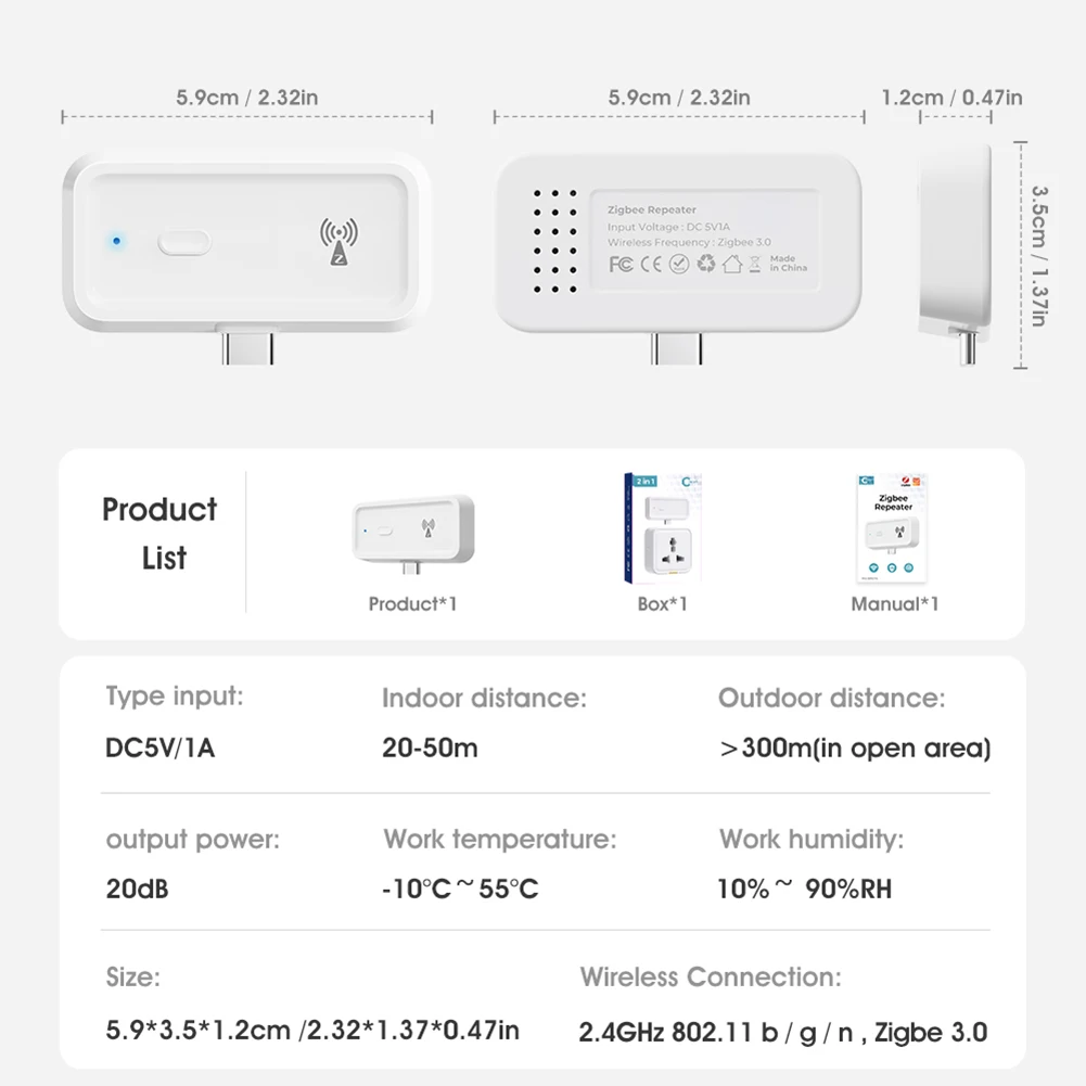 ZigBee Range Extender Works with ZigBee Gateway Hub Type C Smart Home Automation Devices Work Up To 20db for Alexa Google Home