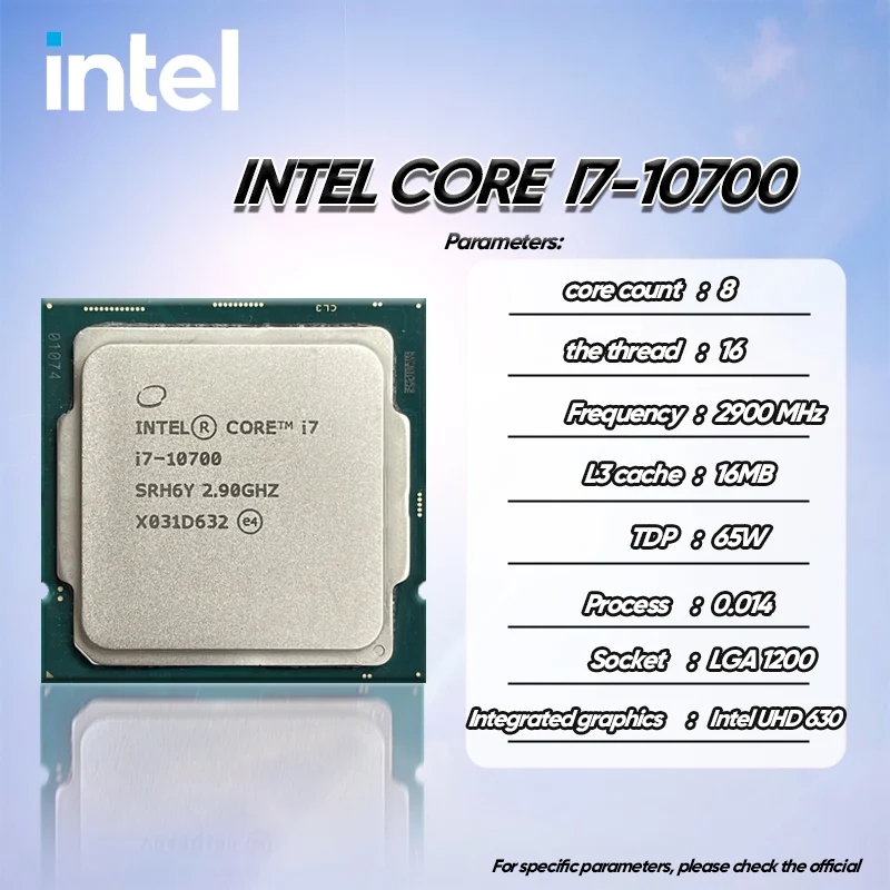 Intel Core i7-10700 i7 10700 2.9 GHz Eight-Core 16-Thread CPU Processor  L2=2M L3=16M 65W LGA 1200 Sealed and come with the fan