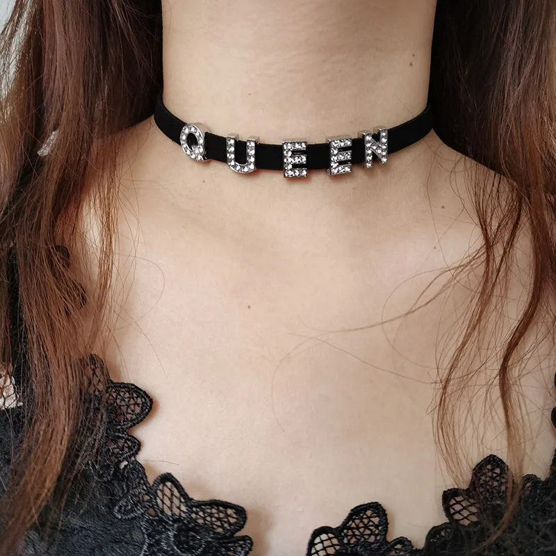 Rhinestone PRINCESS Letter Choker Necklaces for Women Girl Velvet